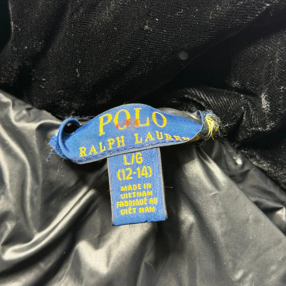 Polo Ralph Lauren Girls L Black Velvet Puffer Duck Down Jacket Fits Womens Small